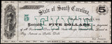 An obsolete five dollar Revenue Bond Scrip issued in 1872 for the Blue Ridge Railroad Company from Columbia South Carolina for sale by Brandywine General Store in AU condition