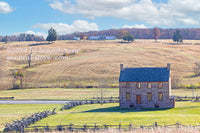An original premium quality Civil War art print of the Old Stone House with the Henry House in the distance in Manassas Battlefield Park for sale by Brandywine General Store