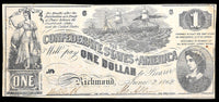 A T-44 Steamship at Sea one dollar obsolete southern civil war treasury bill issued in 1862 for sale by Brandywine General Store fine with rare full border line