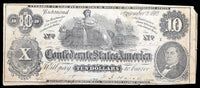 A T-46 obsolete ten dollar southern civil war currency note with Ceres resting on Cotton Bales drom 1862 for sale by Brandywine General Store Very Good CC
