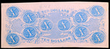 A T-52 obsolete ten dollar Civil War treasury note issued December 02, 1862 by the Southern Central Gov't for sale by Brandywine General Store reverse of note