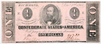 A T-55 obsolete one dollar Civil War treasury note issued December 02, 1862 by the Southern Central Gov't for sale by Brandywine General Store in very fine condition
