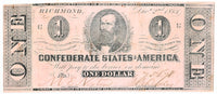 A T-55 obsolete one dollar Civil War treasury note issued December 02, 1862 by the Southern Central Gov't for sale by Brandywine General Store in fine condition