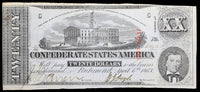 A T-58 obsolete civil war twenty dollar Tennessee state capitol treasury bill issued by the Southern Central Government in 1863 for sale by Brandywine General Store in extra fine condition