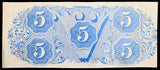 A T-60 obsolete southern five dollar civil war treasury bill issued from Richmond VA in 1863 reverse of bill