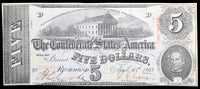 A T-60 obsolete southern five dollar civil war treasury bill issued from Richmond VA in 1863 for sale by Brandywine General Store choice almost uncirculated