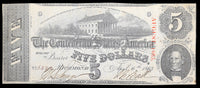 A T-60 obsolete southern five dollar civil war treasury bill issued from Richmond VA in 1863 for sale by Brandywine General Store very fine condition