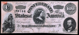 A T-65 obsolete one hundred dollar Lucy Pickens bill issued by the Southern Central Government in 1864 during the civil war for sale by Brandywine General Store uncirculated