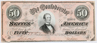 A T-66 obsolete fifty dollar treasury bill issued by the Southern Central Government in 1864 during the civil war for sale by Brandywine General Store in almost uncirculated condition