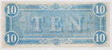 A T-68 obsolete ten dollar treasury bill issued by the Southern Central Government in 1864 during the civil war for sale by Brandywine General Store reverse of bill