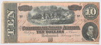 A T-68 obsolete ten dollar treasury bill issued by the Southern Central Government in 1864 during the civil war for sale by Brandywine General Store in very fine condition