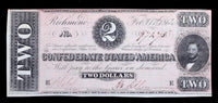 A T-70 Two Dollar Judah P. Benjamin obsolete bill issued during the Civil War in 1864 for sale by Brandywine General Store almost uncirculated