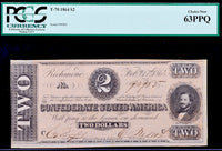 A T-70 Two Dollar Judah P. Benjamin obsolete bill issued during the Civil War in 1864 for sale by Brandywine General Store PCGS 63 PPQ