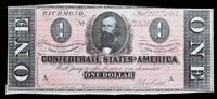 A T-71 One Dollar Clement C. Clay obsolete bill issued by the Central Government during the Civil War in 1864 for sale by Brandywine General Store PF-12 almost uncirculated