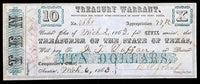 An obsolete Texas ten dollars civil war Treasury Warrant for civil service issued from Austin on March 6, 1863 for sale by Brandywine General Store extra fine condition