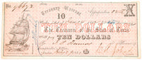 An obsolete Texas ten dollars civil war Treasury Warrant for military service issued from Austin on July 2, 1862 for sale by Brandywine General Store in very fine condition