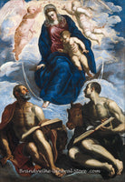 An archival premium Quality Art Print of Mary with the Child Venerated by St. Luke and St. Mark painted by Italian painter Tintoretto before 1570