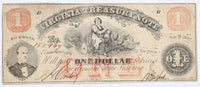 A one dollar obsolete Virginia treasury note issued July 21, 1862 during the Civil War for sale by Brandywine General Store in fine condition
