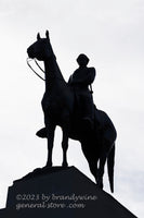 An original premium quality art print of Virginia Monument a Silhouette of General Lee and Traveller in Gettysburg National Military Park for sale by Brandywine General Store
