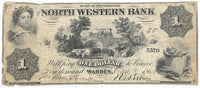 Obsolete money from the Northwestern Bank in Warren Pennsylvania for one dollar issued in 1861 for sale by Brandywine General Store