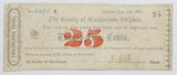 A quarter dollar scrip note from the County of Washington VA issued in Abingdon on June 13, 1862 for sale by Brandywine General Store with tree vignette