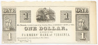 An obsolete one dollar currency issued by George F. Hupp in 1839 from Winchester VA for sale by Brandywine General Store in extra fine condition