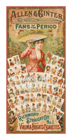 art print of litho ad for Allen and Ginter tobacco with tobacco cards of women holding fans