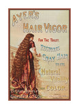 art print of antique ad for Ayers hair vigor featuring woman with hair to her knees