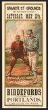 early baseball poster print of Biddeford team with batter and umpire