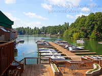 art print of boat slip and deck at Smith Mountain Lake in VA