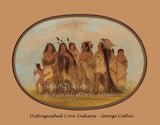Illustration of Native American Indians in traditional dress with a beige border and text overlay.