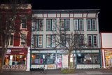 art print of Cooperstown NY baseball cards and clubhouse stores at night