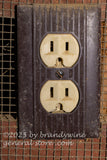 art print of vintage electrical outlet in old farm corn crib