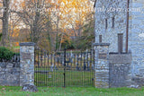 cast iron entry gates in stone columns to Burwell Cemetery art print