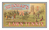 art print of antique ad for Horseman's lawn tennis with wealthy people playing the game