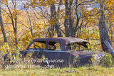 art print of junked car in the Appalachian mountains during autumn 