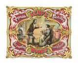 art print of antique ad for Kemp's worm expeller featuring scary looking family in parlor