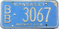 classic 1967 Kansas car license plate grading very good plus