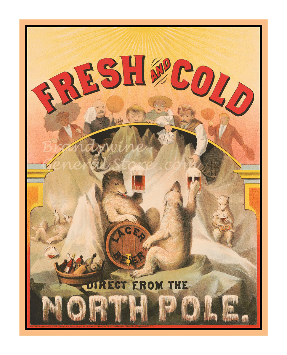 art print of antique ad from Fresh and Cold lager beer direct from North Pole