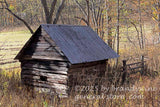 art print of little log building in West Virginia mountains