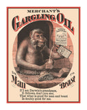 art print of antique ad for Merchant's gargling oil featuring a monkey holding the medicine
