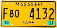2021 Mississippi farm license plate grading very good plus