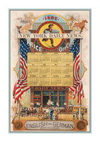 art print of NY Daily news ad with 1887 calander and front of the New York city office