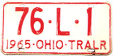 1965 Ohio trailer license plate grading very good