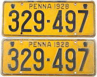 pair of 1928 Pennsylvania license plates grading very good