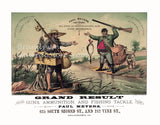 Vintage ad art print for Paul Meyers Guns, Ammunition, and Fishing Tackle with two men by a creek