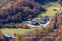 art print of small village of Seneca Rocks in autumn along with Discovery Center