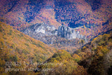 art print of Seneca Rocks WV tucked away in autumn colored mountains