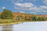 art print of walkway around Spruce Knob Lake with late fall colors