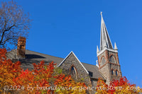art print of a side view of St Peters Cathedral with fall leaves in Harpers Ferry WV